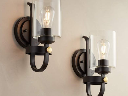 Franklin Iron Works Eagleton 12" High Bronze LED Wall Sconce Set of 2