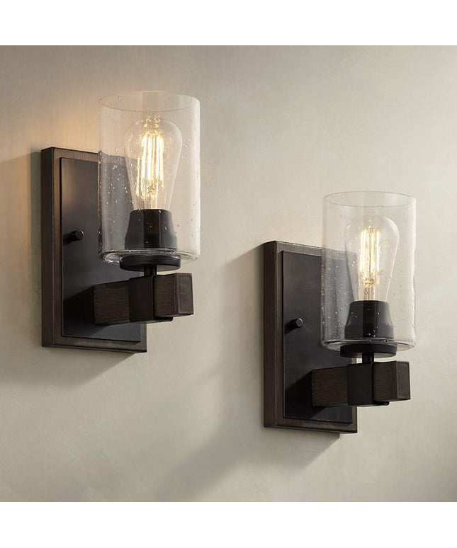 Franklin Iron Works Poetry 9" High Seeded Glass Wall Sconces Set of 2