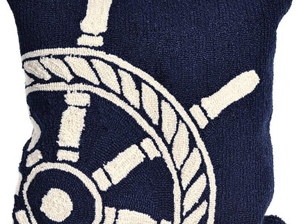 Frontporch Ship Wheel Navy 18" Square Indoor-Outdoor Pillow