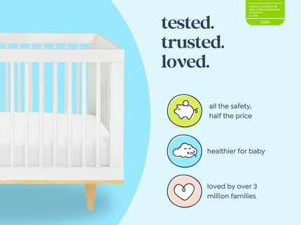 W4901WN,DaVinci,Marley 3-In-1 Convertible Crib in White Finish and Natural Legs