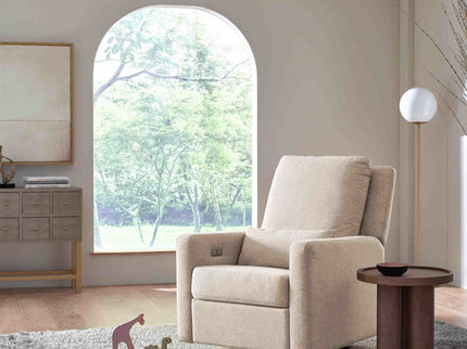 M23085PBEWLB,Babyletto,Sigi Glider Recliner w/ Electronic Control and USB in Performance Beach Eco-Weave w/Light Wood Base