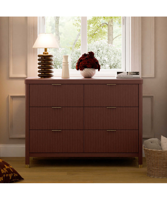 M26716CR,Namesake,Brimsley Tambour 6-Drawer Assembled Dresser in Crimson