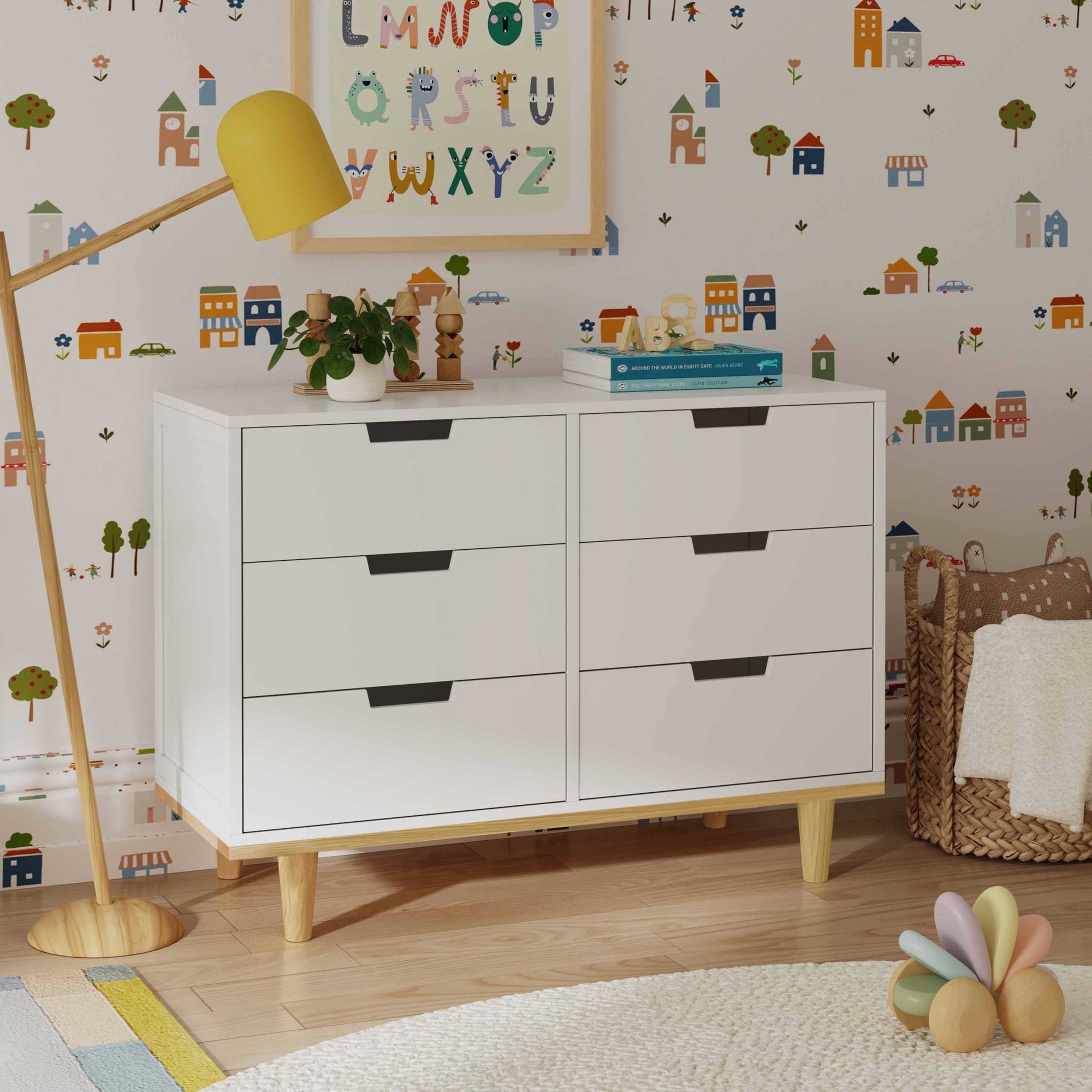 W4926WN,DaVinci,Marley 6-Drawer Double Dresser in White/Natural