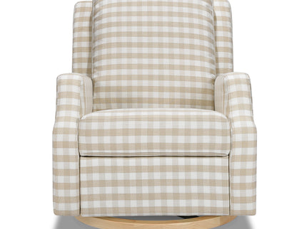 M22287TGHLB,Namesake,Crewe Recliner and Swivel Glider in Tan Gingham with Light Wood Base