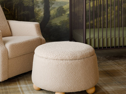 M30985CSGHF,Namesake,Tuffet Storage Ottoman in Chai Shearling w/Honey Ball Feet
