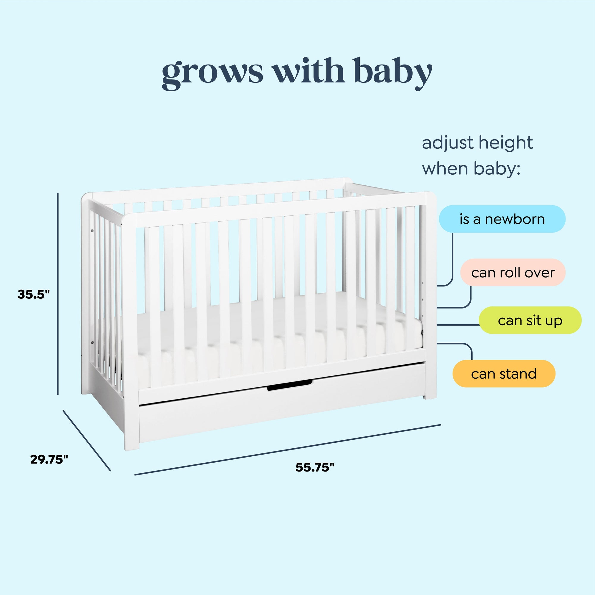 F11951W,Carter's,Colby 4-in-1 Convertible Crib w/ Trundle Drawer in White