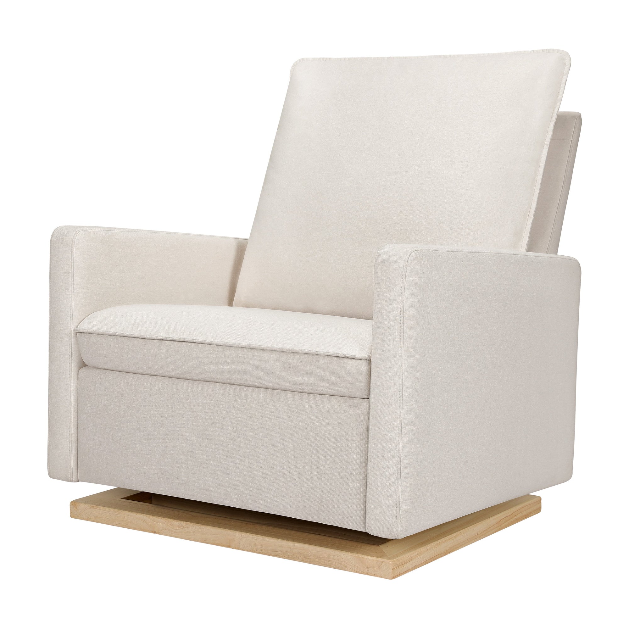 M20984PCMEWLB,Babyletto,Cali Pillowback Chair and a Half Glider in Performance Cream Eco-Weave w/ Light Wood Base