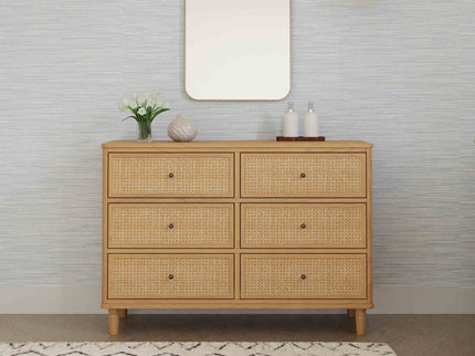 M23716HYHC,Namesake,Marin with Cane 6 Drawer Assembled Dresser in Honey and Honey Cane