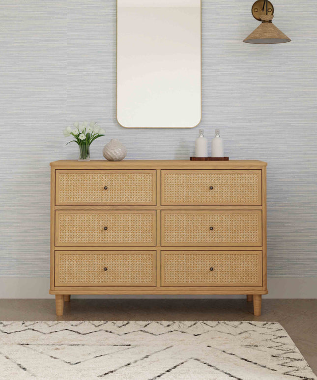 M23716HYHC,Namesake,Marin with Cane 6 Drawer Assembled Dresser in Honey and Honey Cane