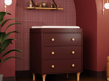 M9023CRN,Babyletto,Lolly 3-Drawer Changer Dresser w/Removable Changing Tray in Crimson/Natural