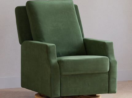 M22287FGVLB,Namesake,Crewe Recliner and Swivel Glider in Forest Green Velvet w/Light Wood Base