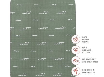 T27133,Babyletto,Ocean Waves Muslin All-Stages Midi Crib Sheet in GOTS Certified Organic Cotton