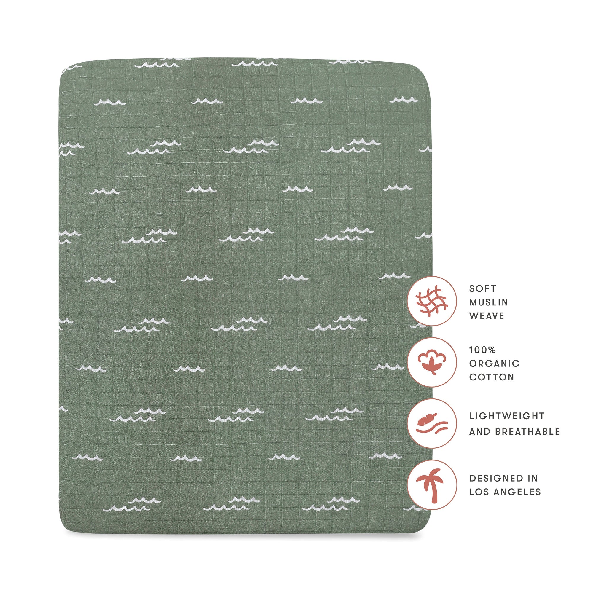 T27133,Babyletto,Ocean Waves Muslin All-Stages Midi Crib Sheet in GOTS Certified Organic Cotton