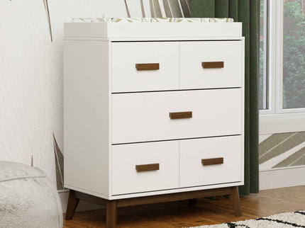 M5823WNL,Babyletto,Scoot 3-Drawer Changer Dresser in White/Natural Walnut Finish
