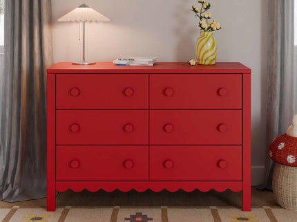 M27826TRD,DaVinci,Sammy Scallop 6-Drawer Dresser in Strawberry Red