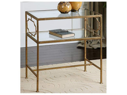 Genell 23 3/4" Wide Gold Leafed and Glass Side Table