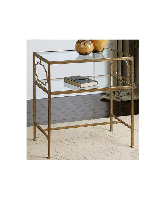 Genell 23 3/4" Wide Gold Leafed and Glass Side Table