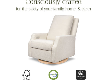 M22286WBLB,Namesake,Crewe Electronic Swivel Glider Recliner in Ivory Boucle w/Light Wood Base