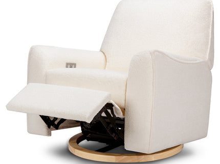 M24087CSHLB,Nursery Works,Sunday Power Recliner and Swivel Glider in Chantilly Fleece w/ Light Wood Base