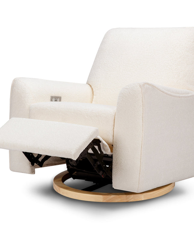 M24087CSHLB,Nursery Works,Sunday Power Recliner and Swivel Glider in Chantilly Fleece w/ Light Wood Base