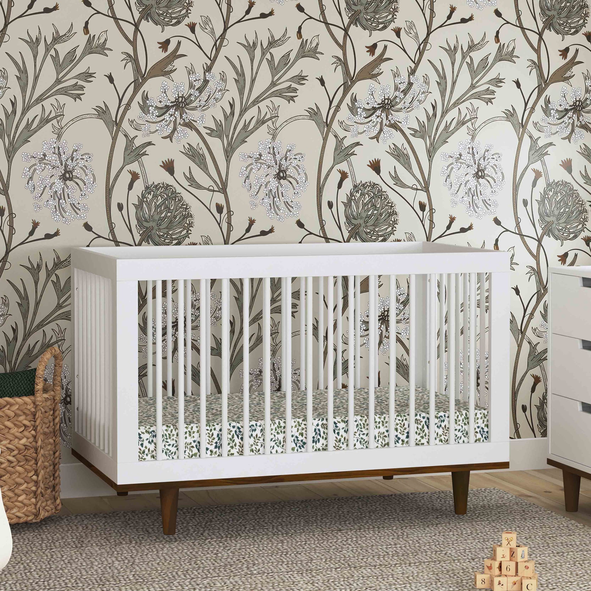 W4901WL,DaVinci,Marley 3-In-1 Convertible Crib in White Finish and Walnut Legs