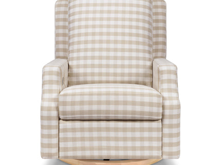 M22286TGHLB,Namesake,Crewe Electronic Swivel Glider Recliner in Tan Gingham with Light Wood Base