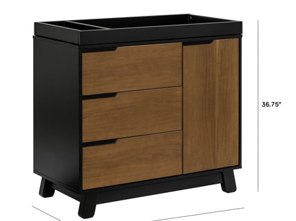M4223BNL,Babyletto,Hudson 3-Drawer Changer Dresser w/Removable Changing Tray in Black/Natural Walnut