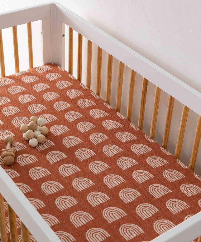 T29035,Babyletto,Rainbow Muslin Crib Sheet in GOTS Certified Organic Cotton