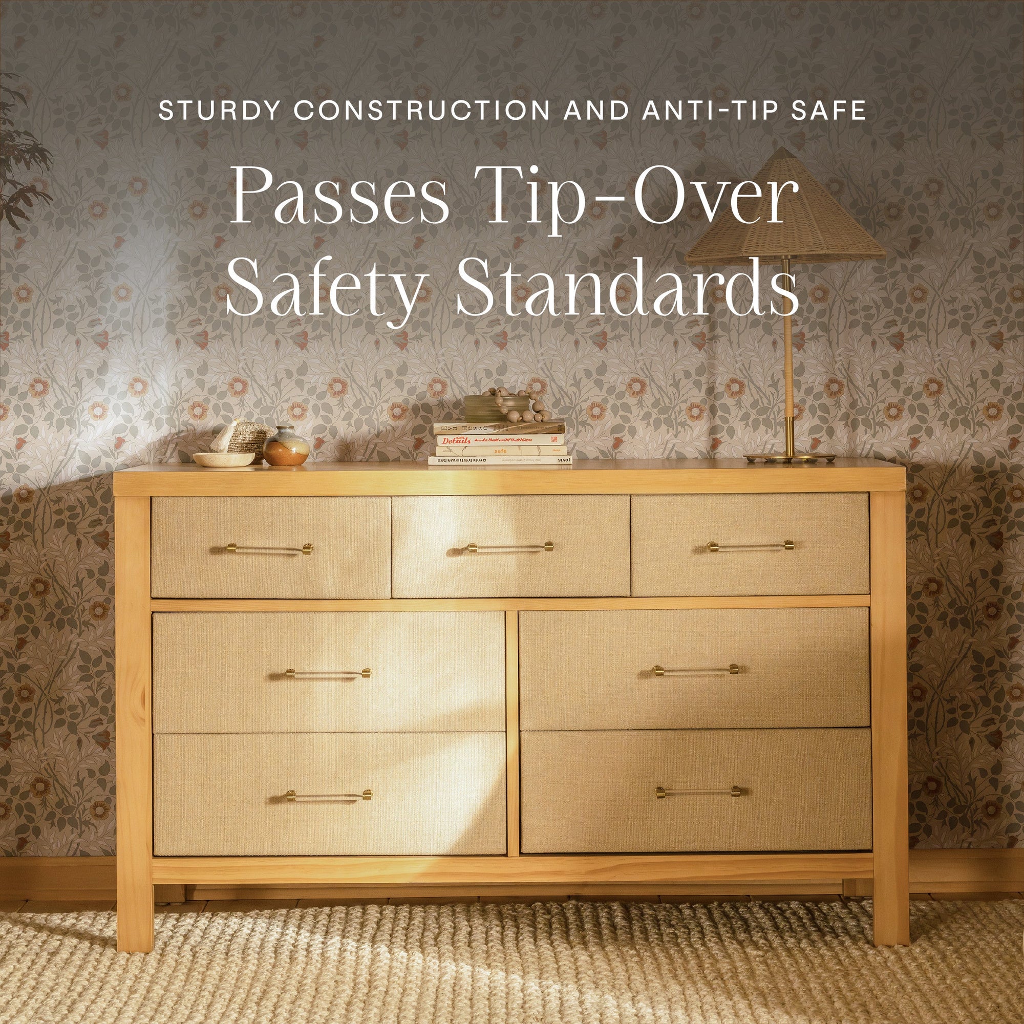 M24816HYPSEW,Namesake,Eloise 7-Drawer Assembled Dresser in Honey & Performance Sand Eco-Weave