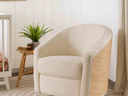 M5887WBCL,Babyletto,Madison Swivel Glider in Ivory Boucle and Cane w/Light Wood Base