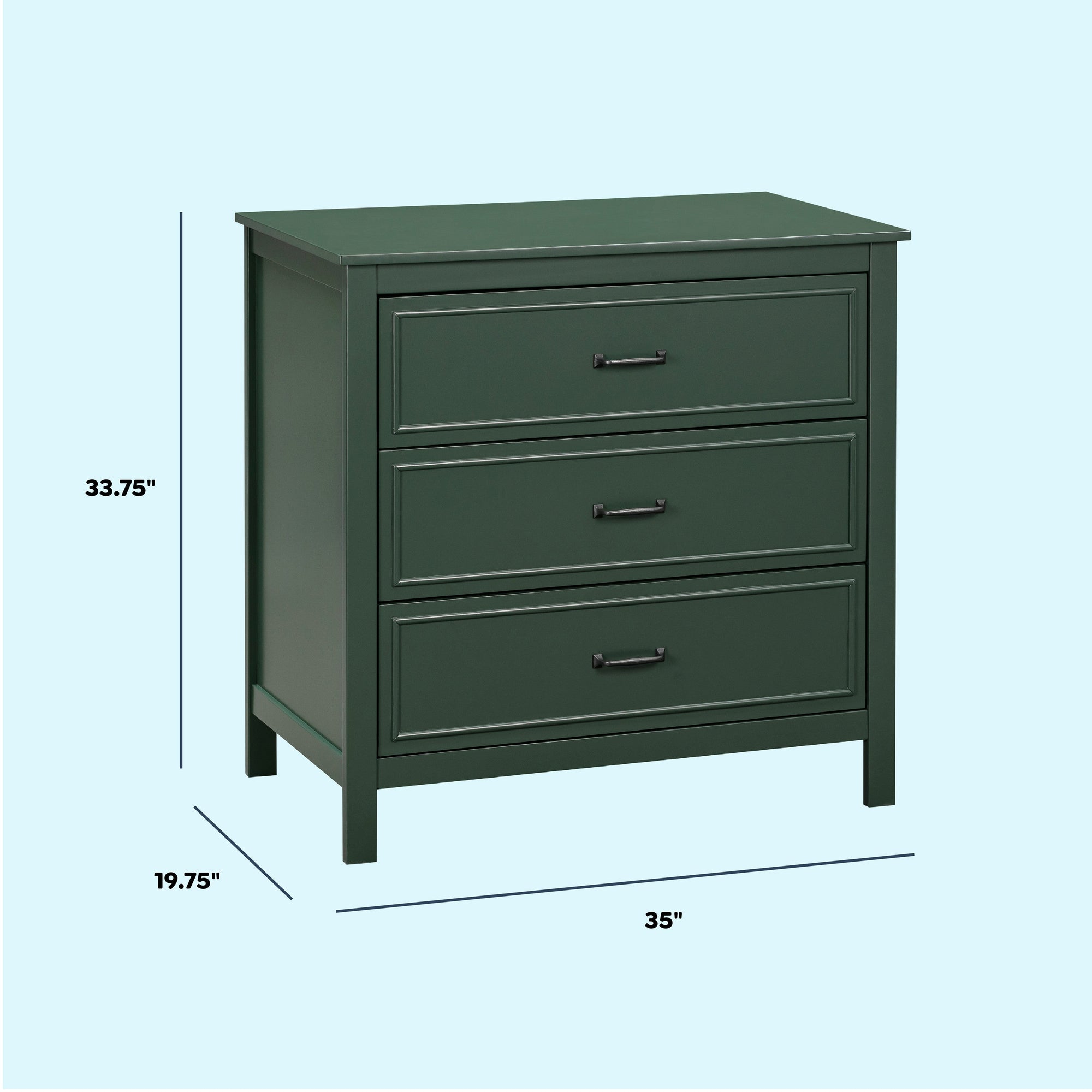 M12823FRGR,DaVinci,Charlie 3-Drawer Dresser in Forest Green