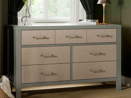 M24816FSPSEW,Namesake,Eloise 7-Drawer Assembled Dresser in French Sage and Performance Sand Eco-Weave