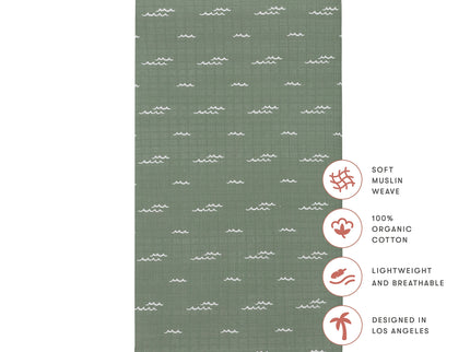 T27135,Babyletto,Ocean Waves Muslin Crib Sheet in GOTS Certified Organic Cotton