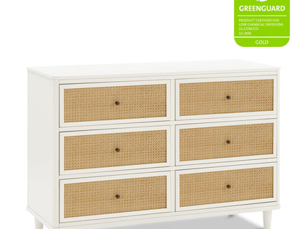 M23716RWHC,Namesake,Marin with Cane 6 Drawer Assembled Dresser in Warm White and Honey Cane