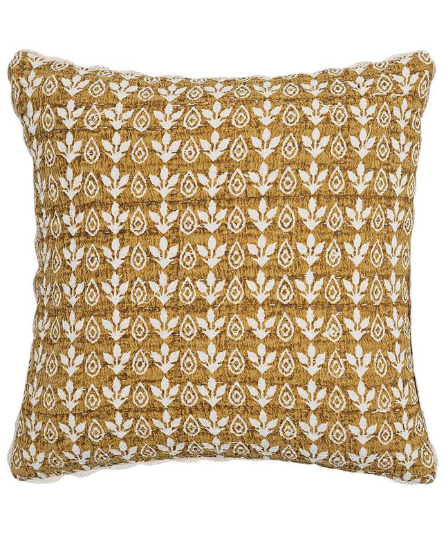 Harvest Mustard Yellow Printed Cotton 20" Accent Cushion