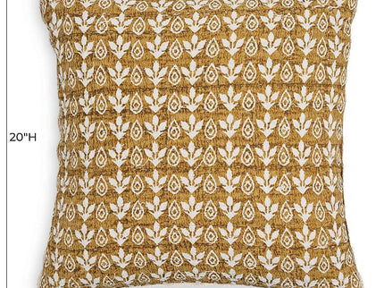 Harvest Mustard Yellow Printed Cotton 20" Accent Cushion