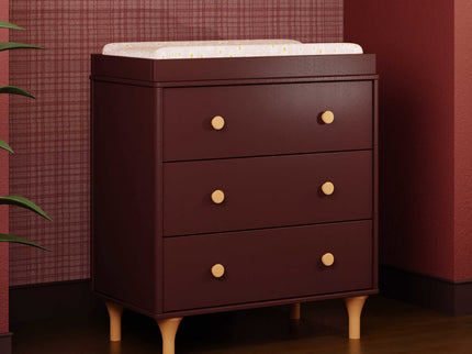 M9023CRN,Babyletto,Lolly 3-Drawer Changer Dresser w/Removable Changing Tray in Crimson/Natural