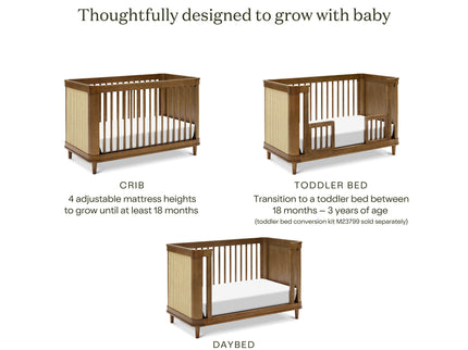 M23701NLBC,Namesake,Marin with Cane 3-in-1 Convertible Crib in Natural Walnut and Blonde Cane
