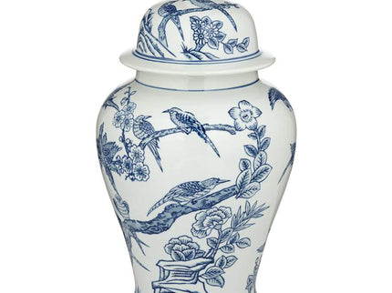 Heather 16" High Blue and White Ceramic Ginger Jar with Lid