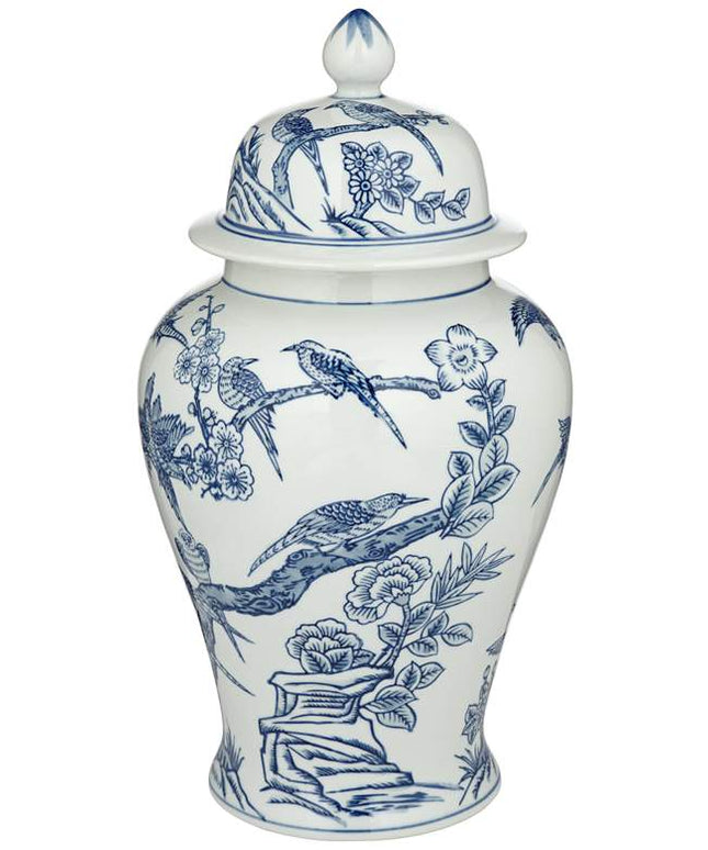 Heather 16" High Blue and White Ceramic Ginger Jar with Lid