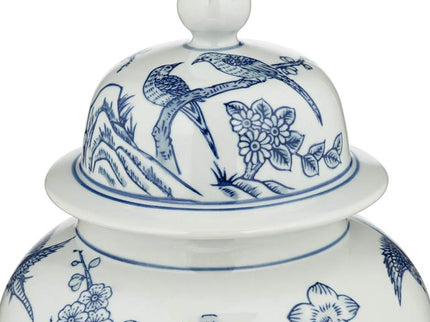 Heather 16" High Blue and White Ceramic Ginger Jar with Lid