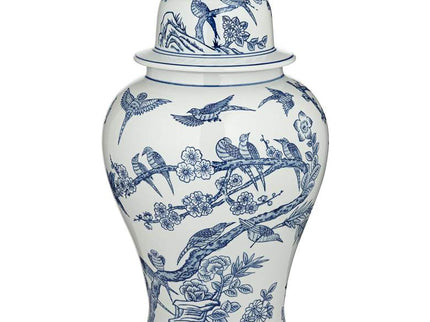 Heather 20 3/4" High Blue and White Ceramic Ginger Jar with Lid