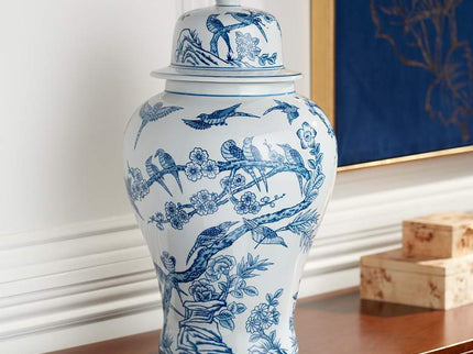 Heather 20 3/4" High Blue and White Ceramic Ginger Jar with Lid