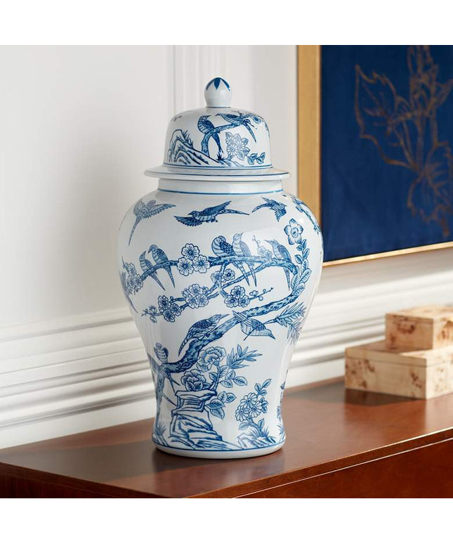 Heather 20 3/4" High Blue and White Ceramic Ginger Jar with Lid