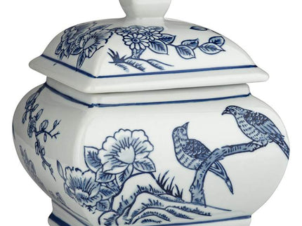 Heather 7 1/2" High Blue and White Ceramic Decorative Jar with Lid