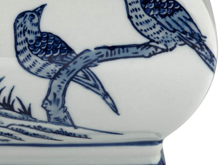 Heather 7 1/2" High Blue and White Ceramic Decorative Jar with Lid