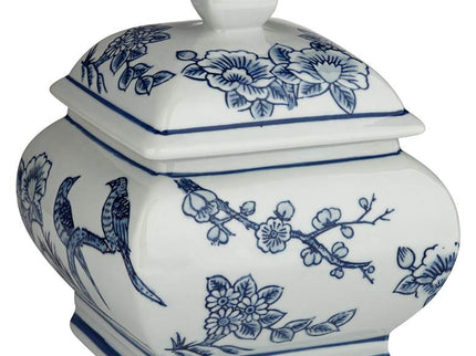 Heather 7 1/2" High Blue and White Ceramic Decorative Jar with Lid