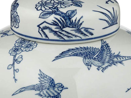 Heather 9 1/2" High Blue and White Ceramic Decorative Jar with Lid