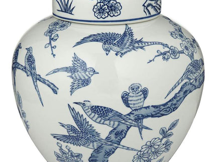 Heather 9 1/2" High Blue and White Ceramic Decorative Jar with Lid