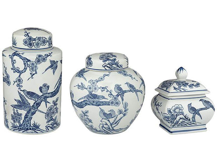 Heather Blue and White 3-Piece Ceramic Decorative Jar Set